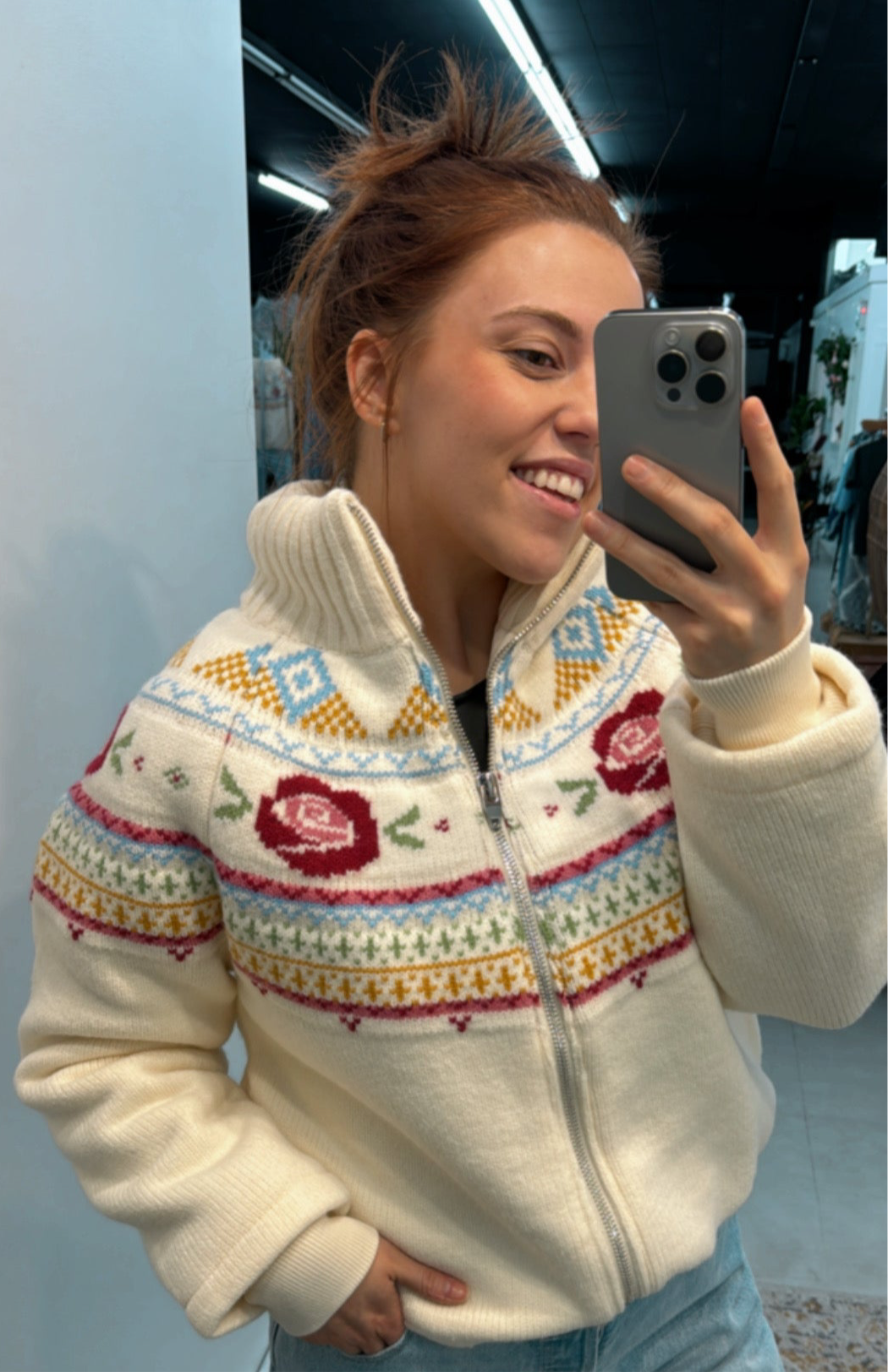 Rose Ladies Zip Knit Boxy Jacket