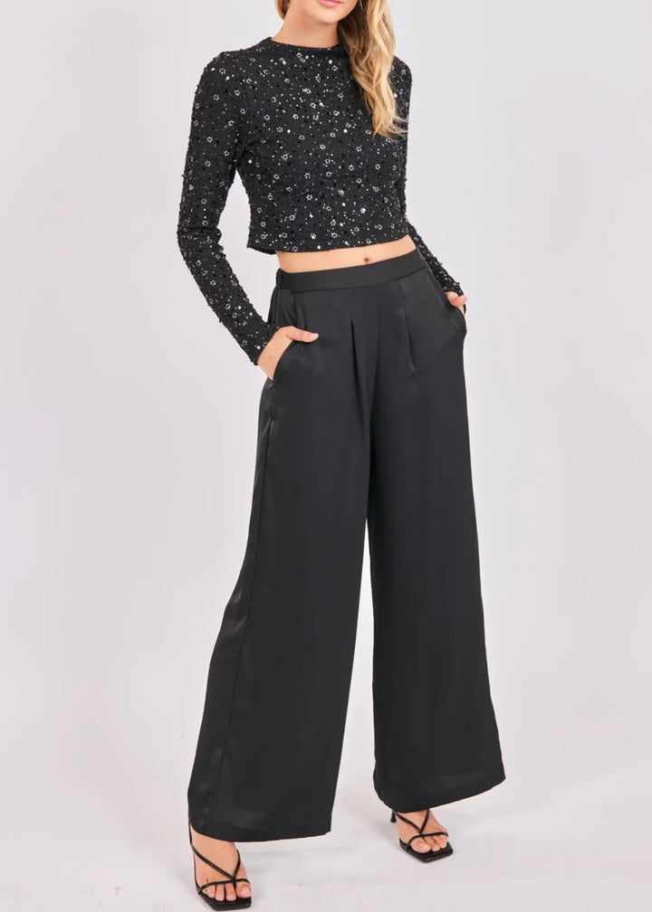 Romy Satin Pleated Pant