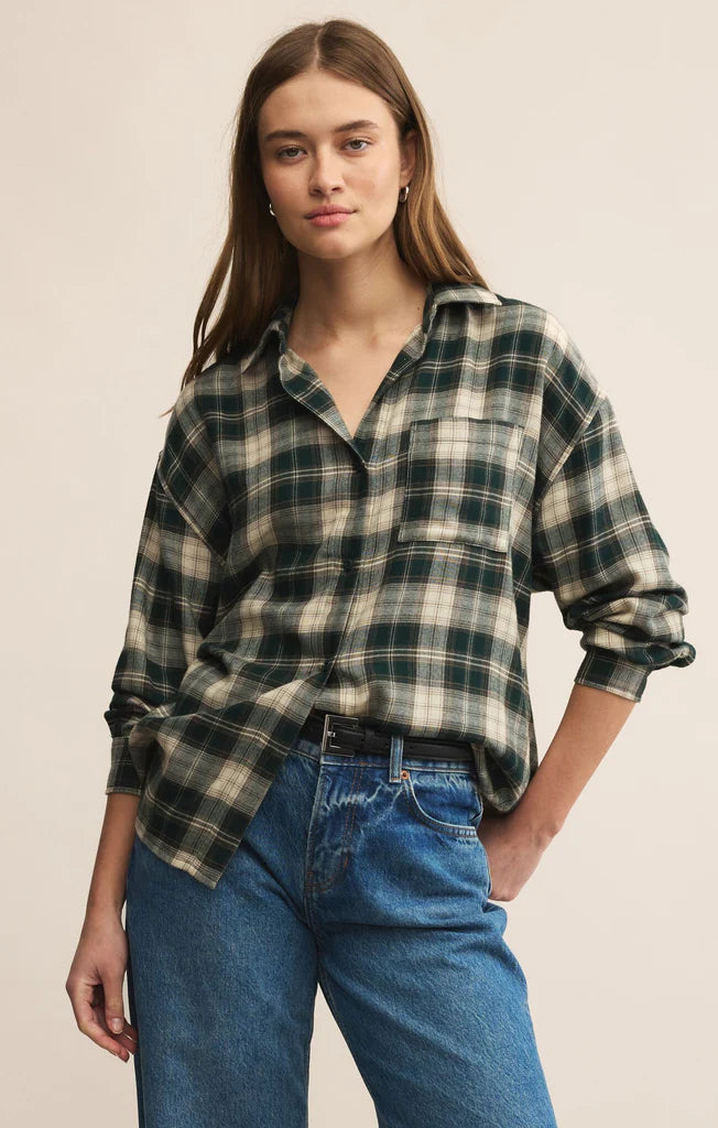 River Plaid Button Up- Garland Green