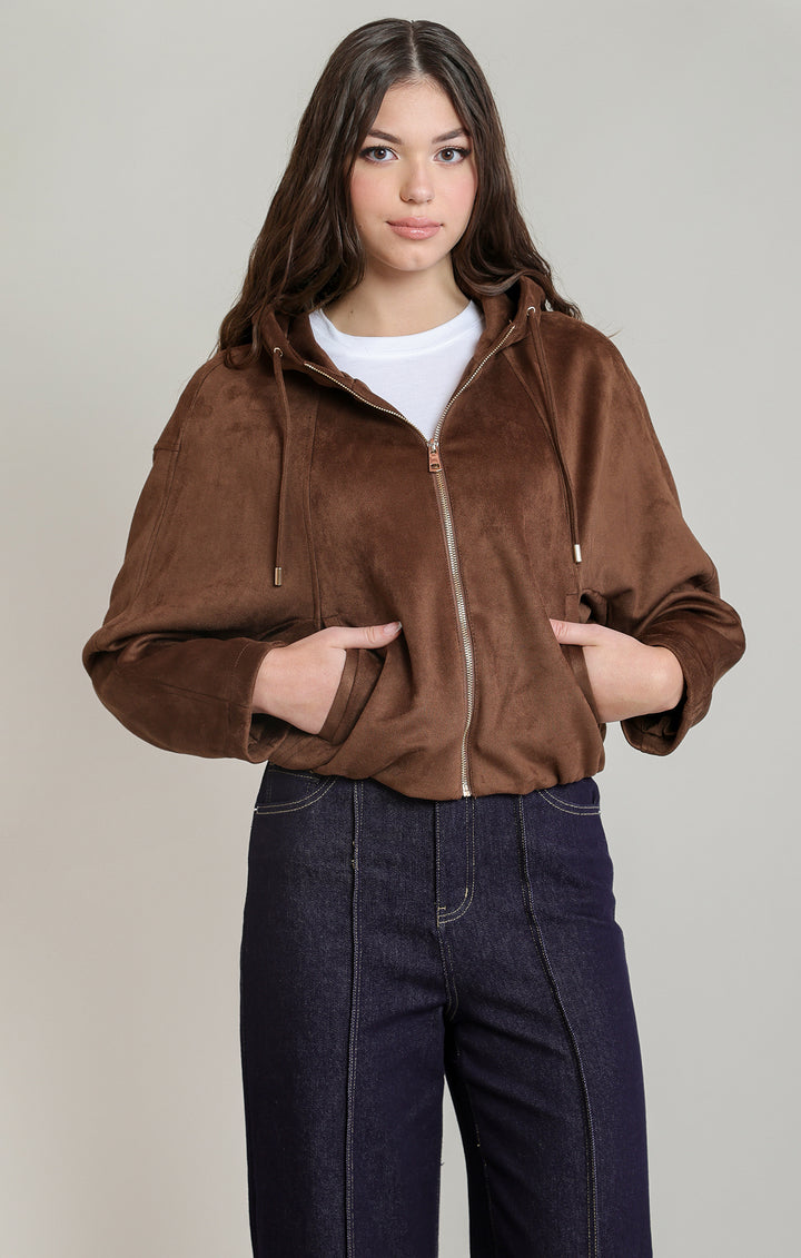 Roxanne Faux Suede Hooded Bomber