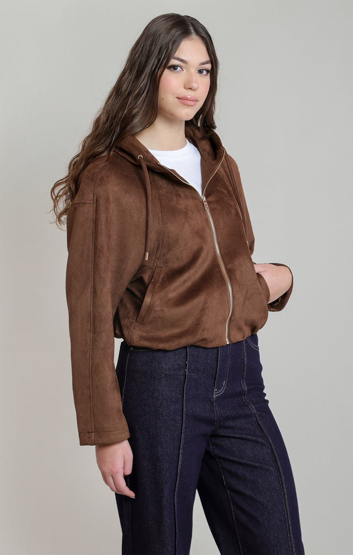 Roxanne Faux Suede Hooded Bomber