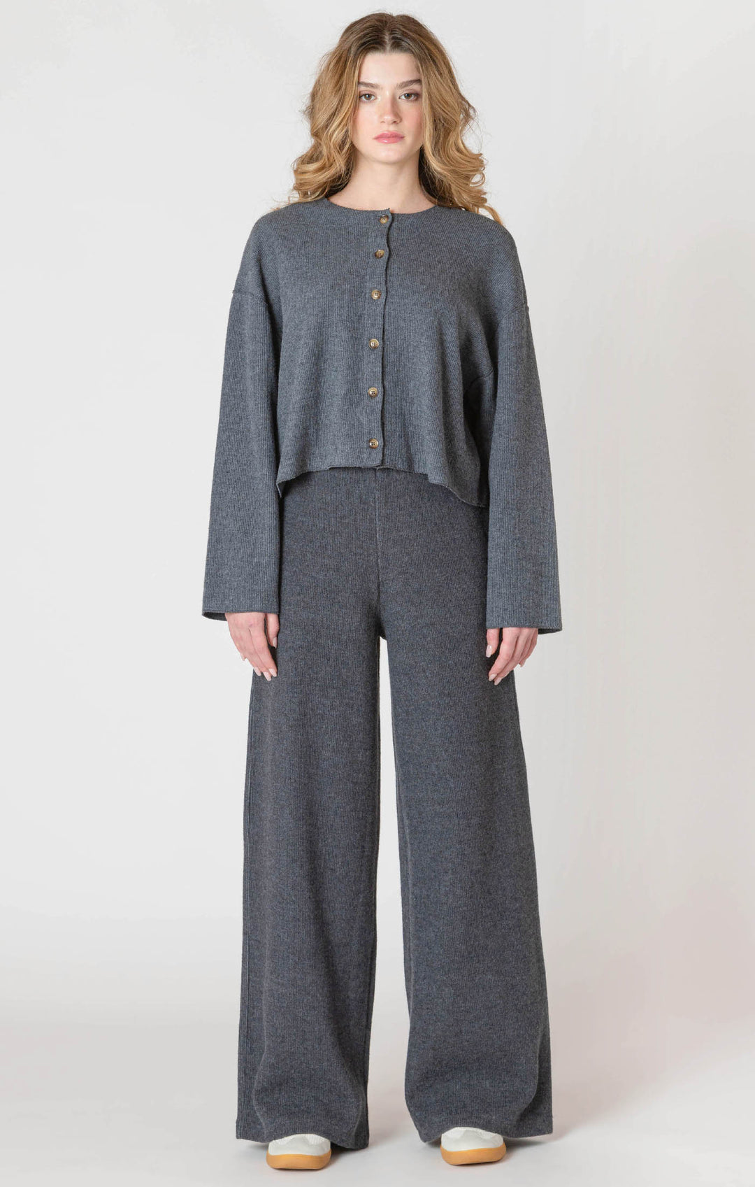 Heather Wide Leg Ribbed Pant
